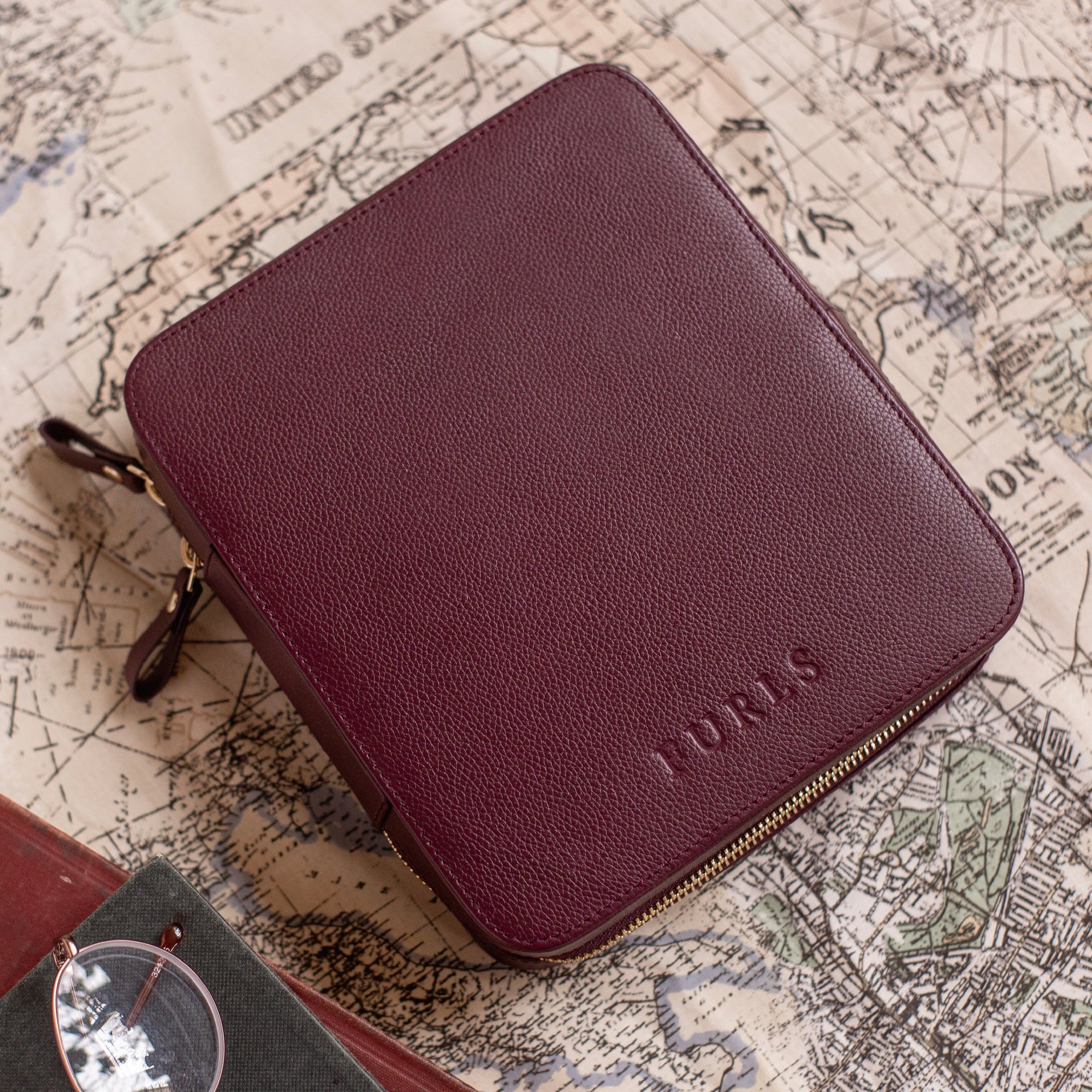 The Safekeep – 10 Hook Leather Travel Case Travel Accessories FurlsCrochet Plum 